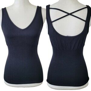 Vintage Bebe Camisole Tank Top Black Med/Large Shapewear Crossback V Neck Y2K